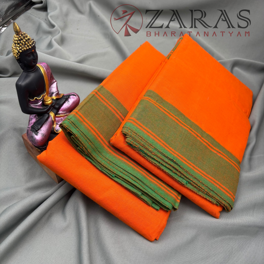 Bharatanatyam Dance Practice Saree - Orange With Green Plain Border image 2