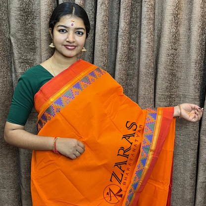 Bharatanatyam Dance Practice Saree - Orange OR Gopuram Border image 0