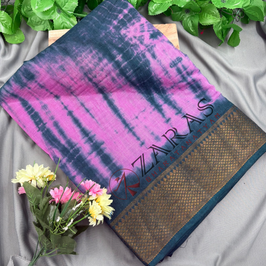Bharatanatyam Dance Practice Saree - Purple with D Green Double color Saree with Blouse Material image 0
