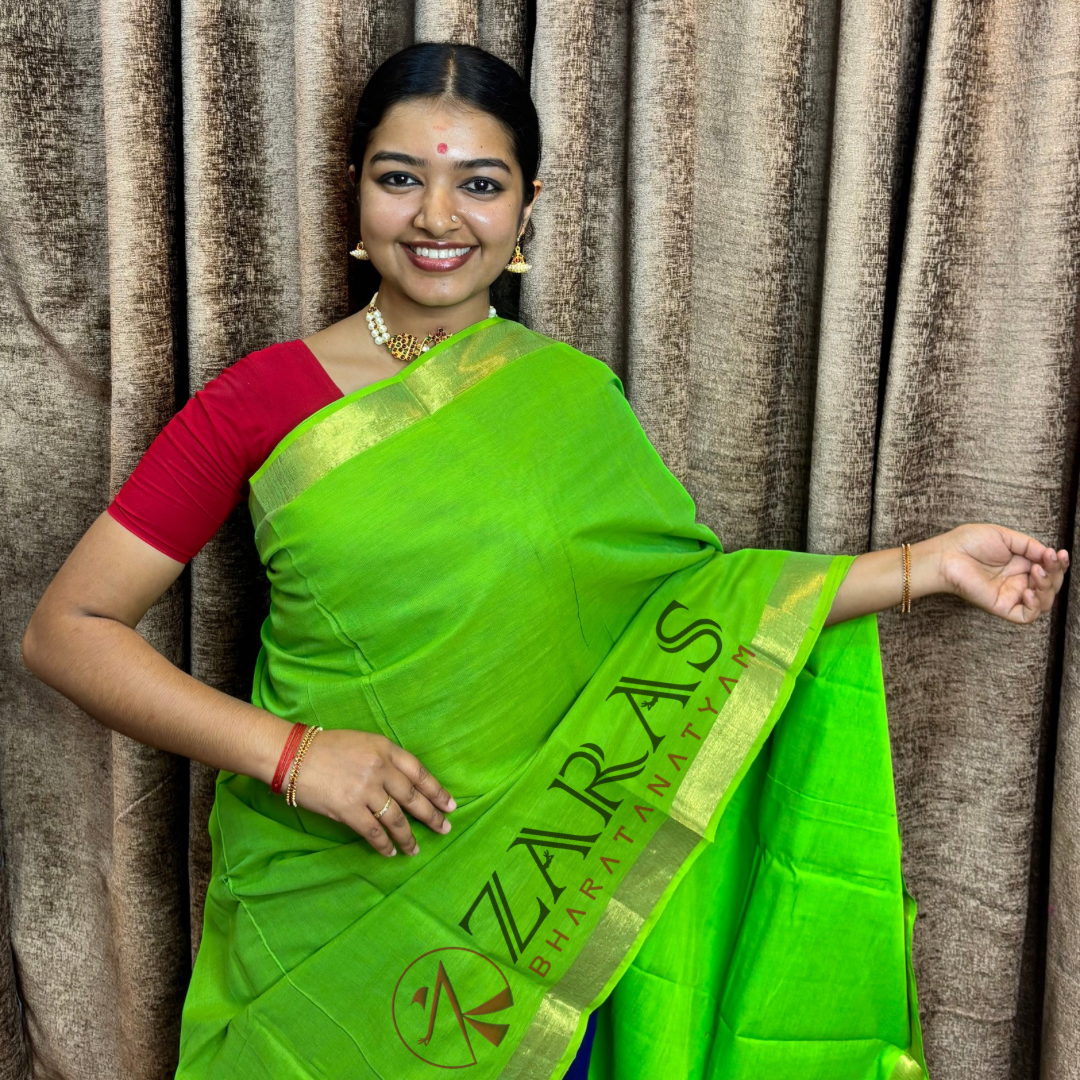 Bharatanatyam Dance Practice Saree - Light Green with Gold Plain Border image 0