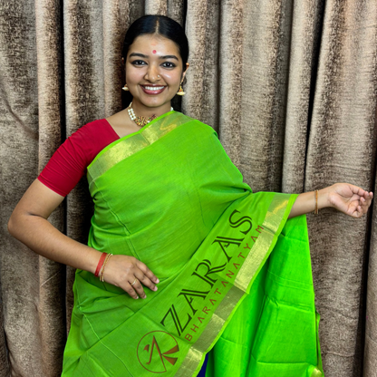 Bharatanatyam Dance Practice Saree - Light Green with Gold Plain Border image 0