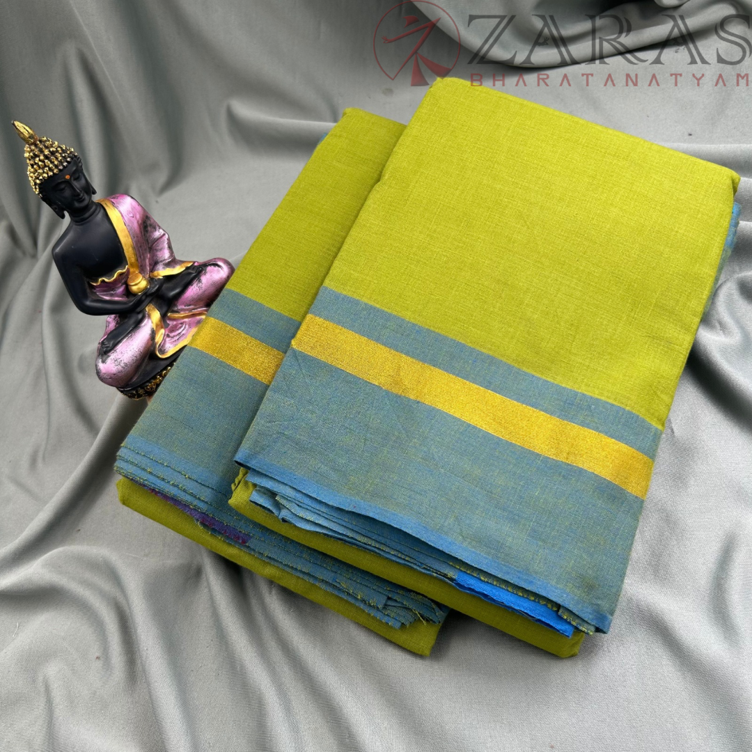 Bharatanatyam Dance Practice Saree - Green with Blue Plain Border image 1