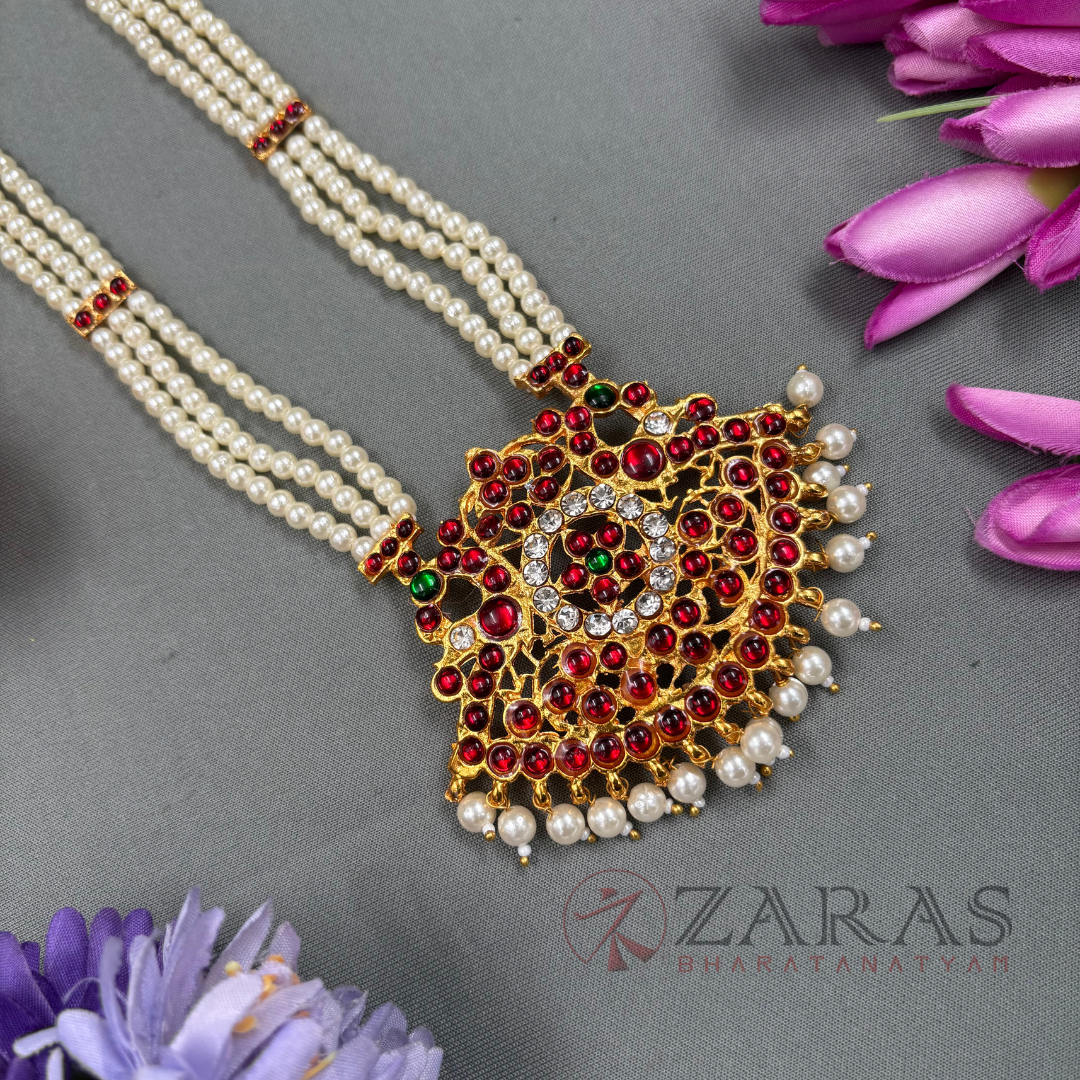 Bharatanatyam Dance Jewellery Haaram - 3 L Padak RG Kemp Beads Maalai / Long Haaram image 1