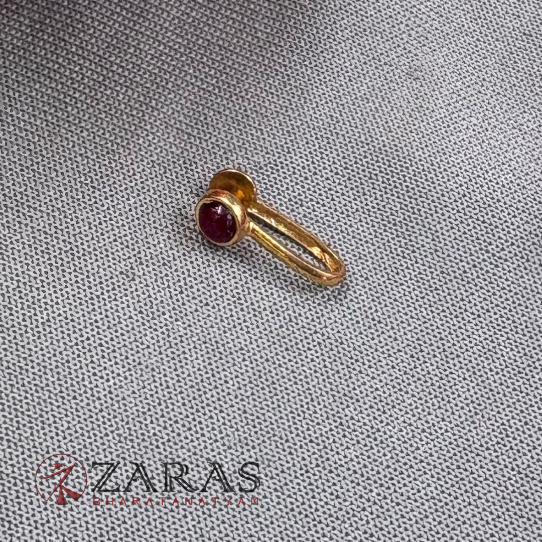 Bharatanatyam Dance Jewellery - Single Kemp Nose Pin Red kemp image 2