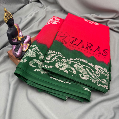 Bharatanatyam Dance Practice Saree - Red with Green Bandini Saree image 2