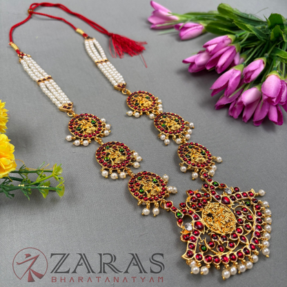Bharatanatyam Dance Jewellery Haaram - Beads & Peacock RG Kemp Maalai / Long image 2