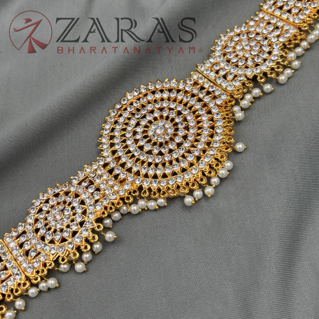 Bharatanatyam Dance Jewellery - Full White Stone Sh Hip Belt (Ottiyanam) image 2