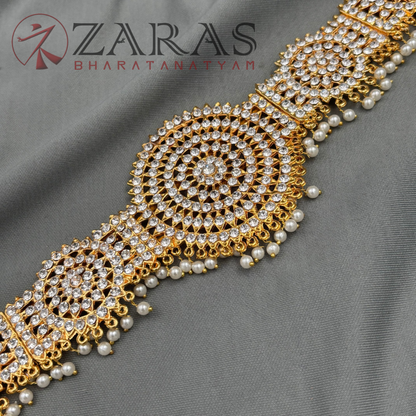 Bharatanatyam Dance Jewellery - Full White Stone Sh Hip Belt (Ottiyanam) image 2