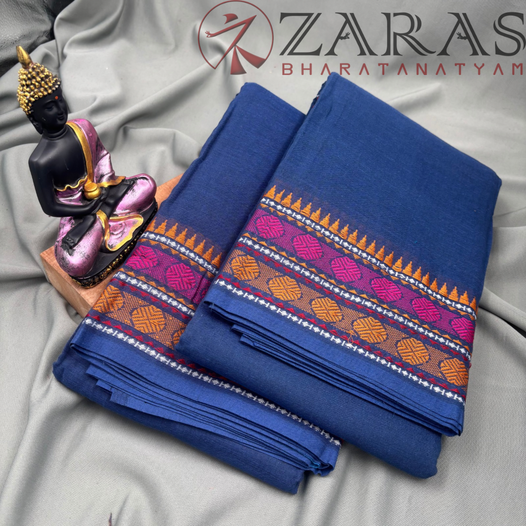 Bharatanatyam Dance Practice Saree - D Blue PY Single Coin Border image 2