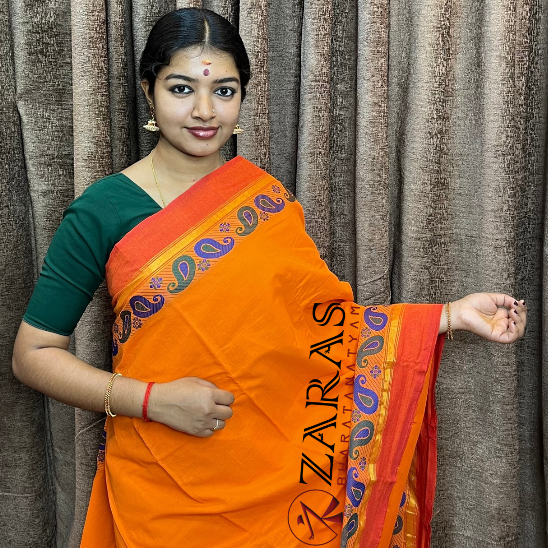 Bharatanatyam Dance Practice Saree - Orange RD Manga Border image 0