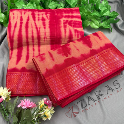 Bharatanatyam Dance Practice Saree - Red with Sandal Double color Saree with Blouse Material image 1