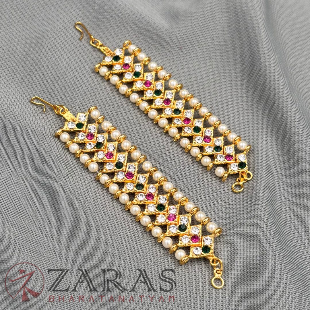 Bharatanatyam Dance Jewellery - V Maatal Green Pink White Stone image 3