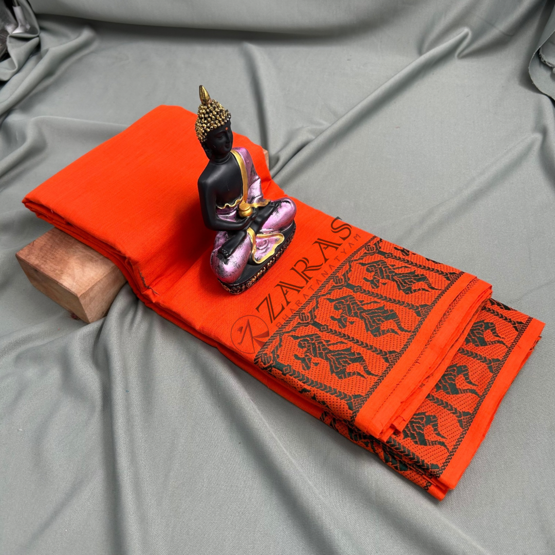Bharatanatyam Dance Practice Saree - Orange D Green Doll Border image 1