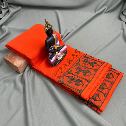 Bharatanatyam Dance Practice Saree - Orange D Green Doll Border image 1