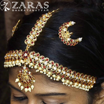 Bharatanatyam Dance Jewellery - Headset Lakshmi CS Red Kemp Ko image 0