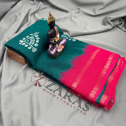 Bharatanatyam Dance Practice Saree - C Green with Pink Bandini Saree image 1