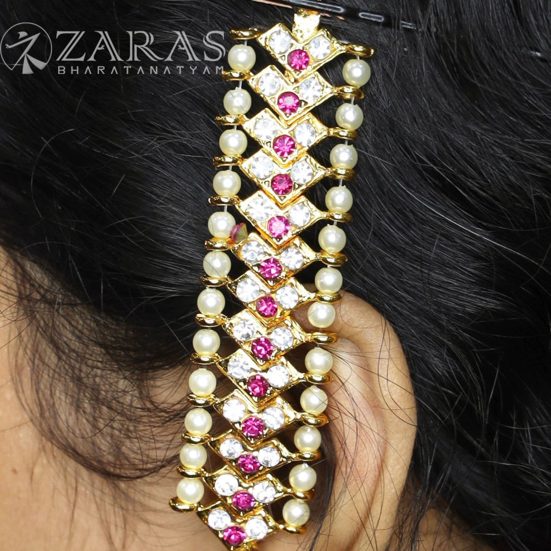 Bharatanatyam Dance Jewellery - White With Pink V Maatal With Beads image 0