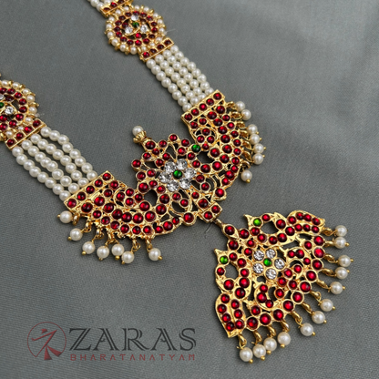 Bharatanatyam Dance Jewellery - 4 Lines Beads with Sun RG Kemp Haaram / Long Chain image 3