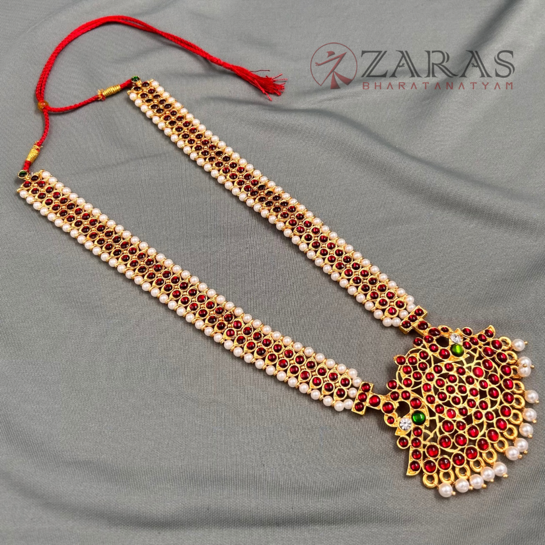 Bharatanatyam Dance Jewellery - Haaram Kemp Pe Pen Long image 1
