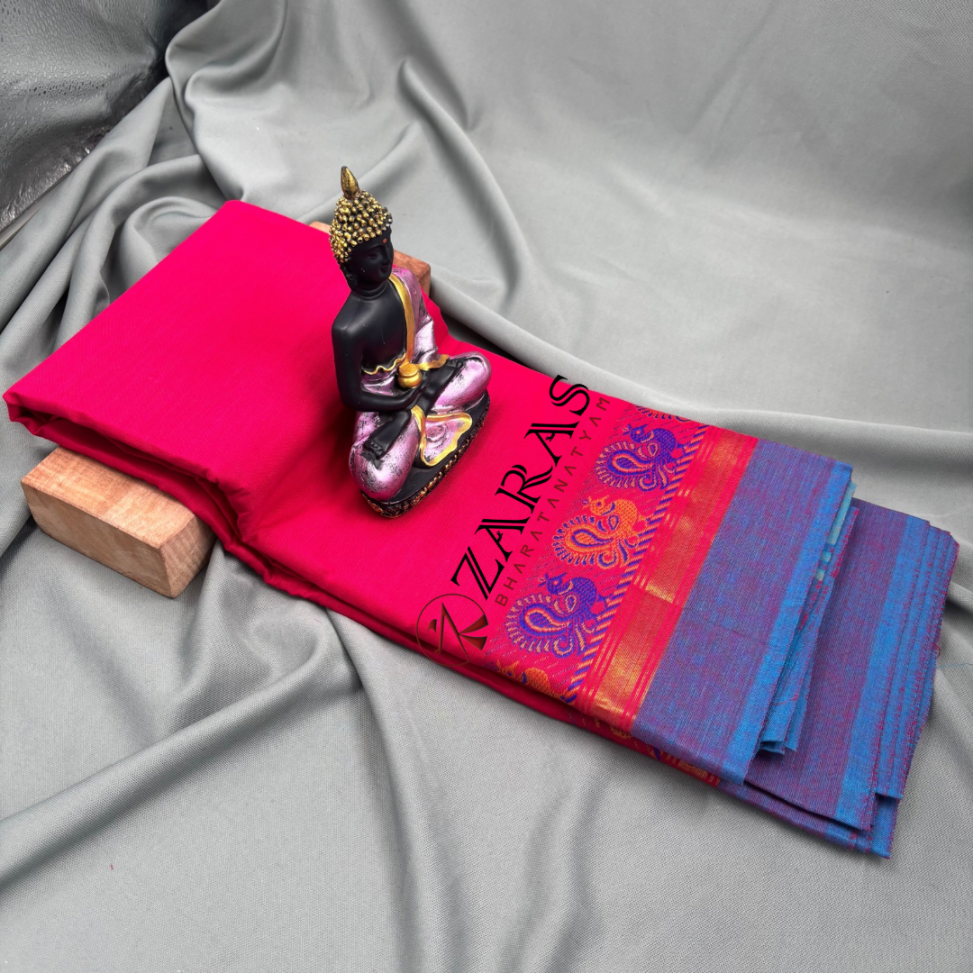 Bharatanatyam Dance Practice Saree - L Pink Blue Small Peacock Border image 1