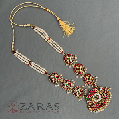 Bharatanatyam Dance Jewellery - 3 Line Beads with Round CS RG Kemp Haaram / Long Chain image 2