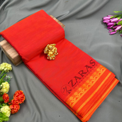 Bharatanatyam Dance Practice Saree - Orange with Yellow S Temple Border (6mtr) image 0