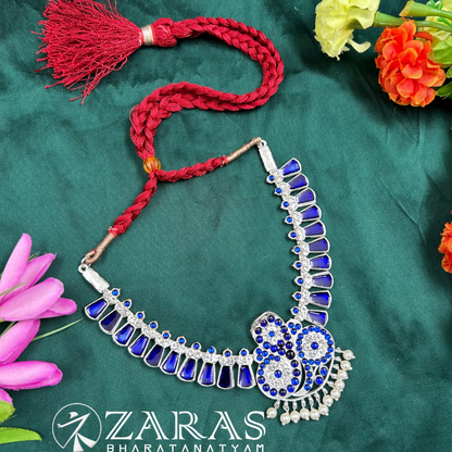 Bharatanatyam Dance Silver Jewellery - Snake & Enamel Necklace Blue Kemp image 0