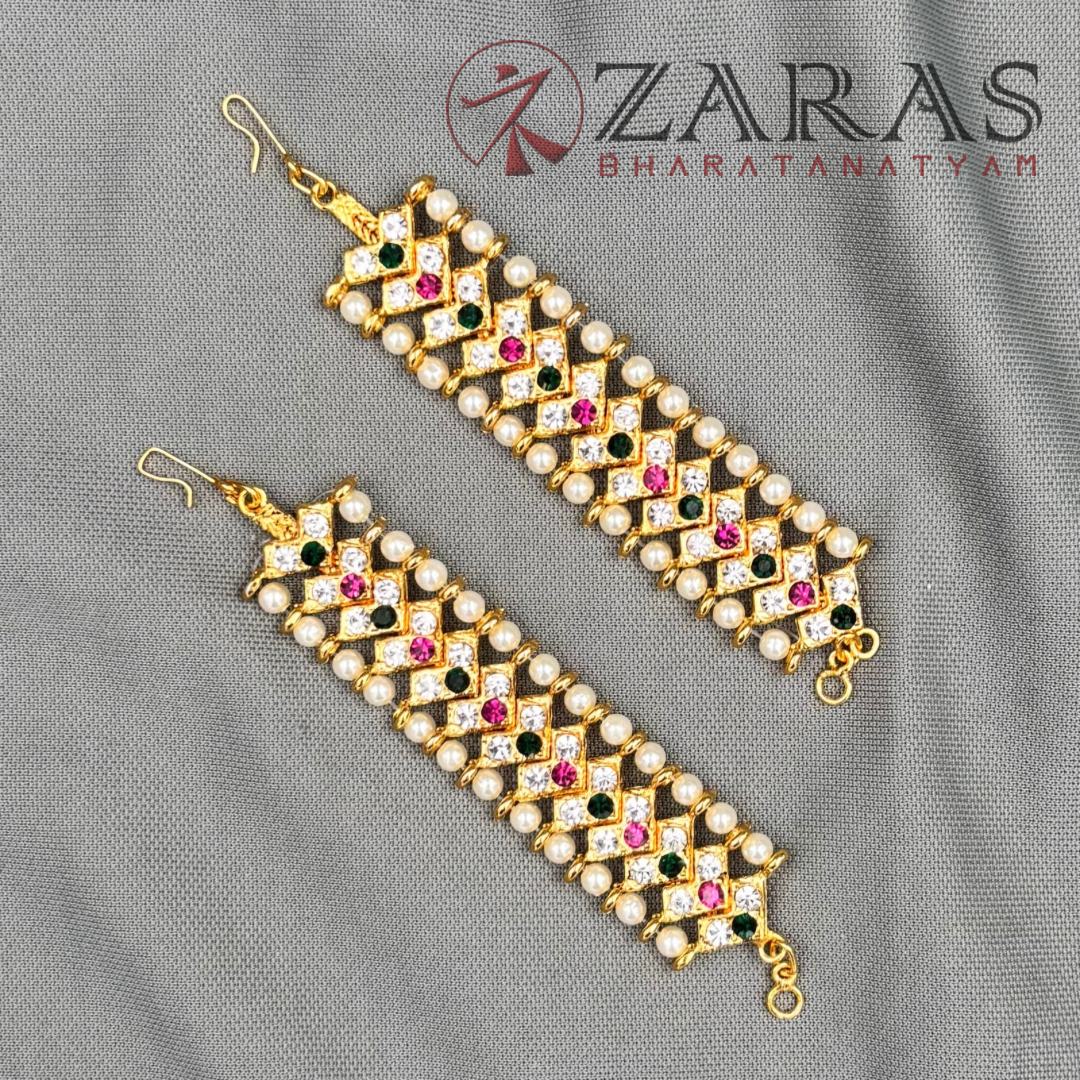 Bharatanatyam Dance Jewellery - V Maatal Green Pink White Stone image 2