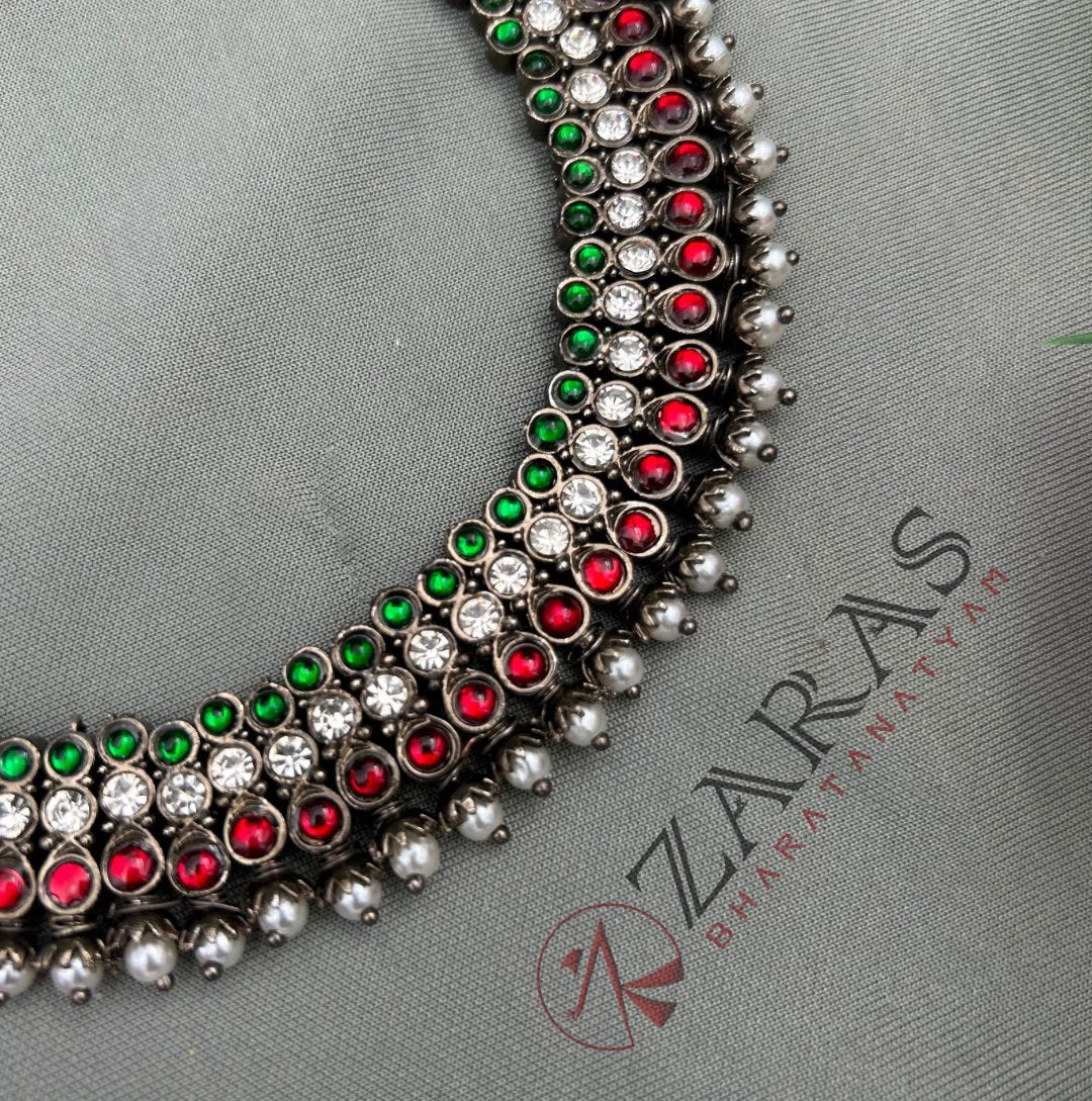 Bharatanatyam Dance Jewellery Black - Necklace 3 St RG Kemp CS with pearls image 0