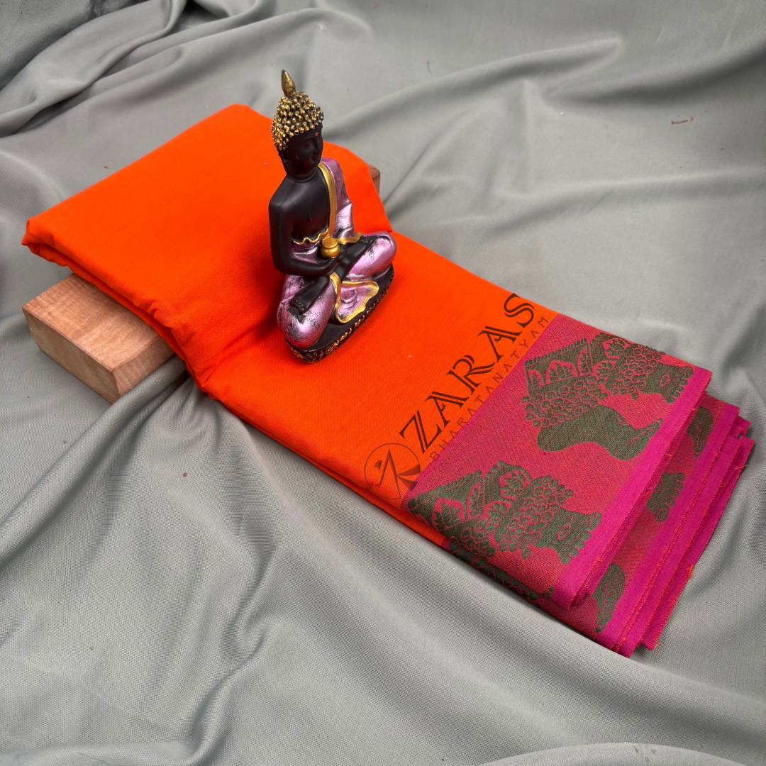 Bharatanatyam Dance Practice Saree - Orange with Pink Green Salangai Border image 1