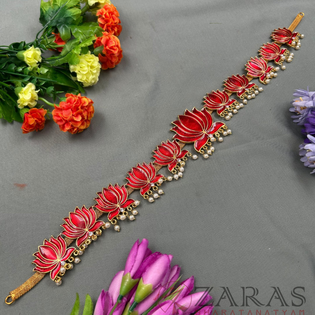Bharatanatyam Dance Jewellery - Lotus Red Enamel Hip Belt RG Kemp CS (Ottiyanam) image 2