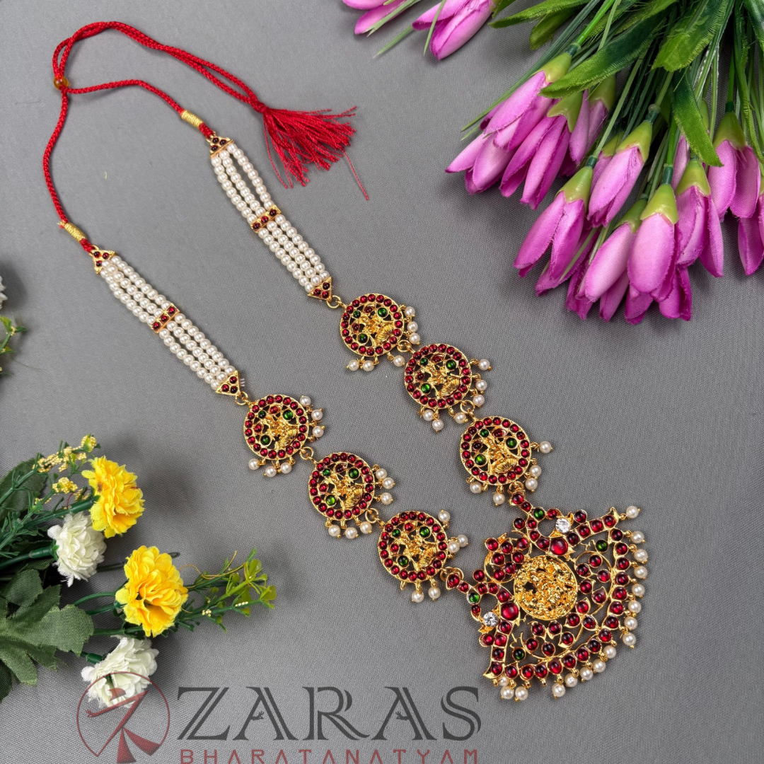 Bharatanatyam Dance Jewellery Haaram - Beads & Peacock RG Kemp Maalai / Long image 0