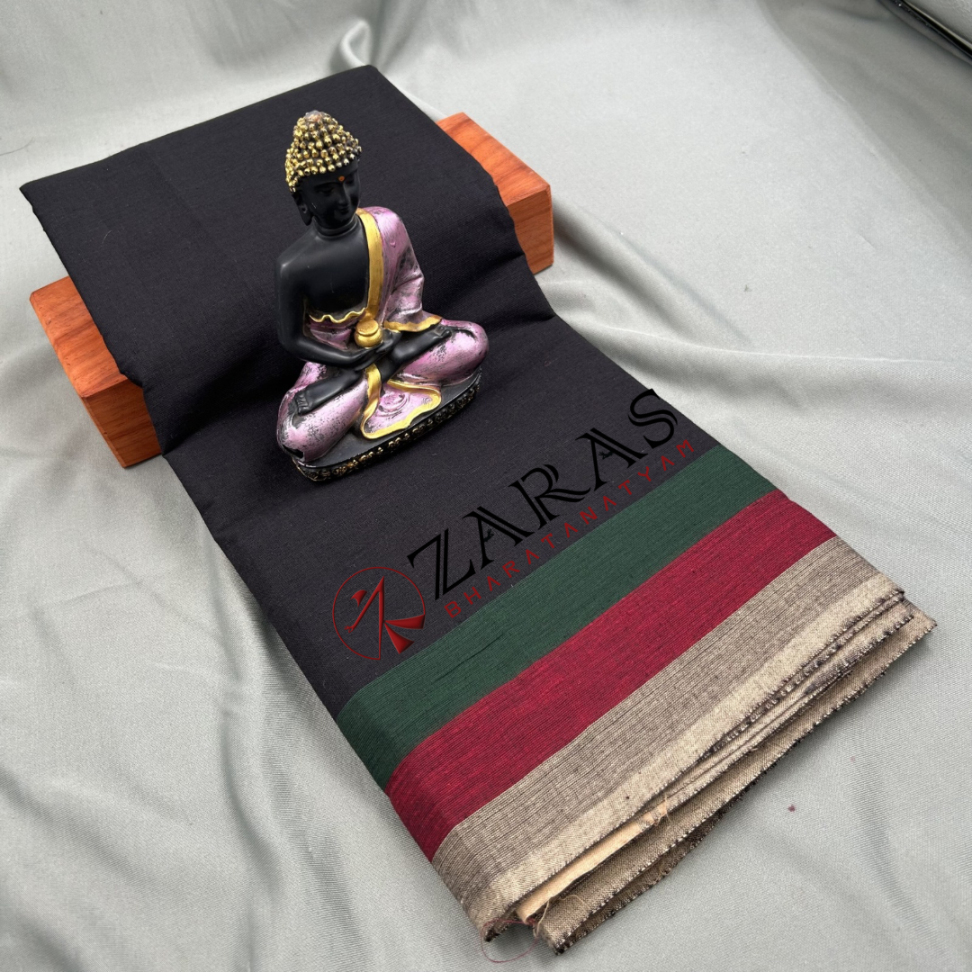 Bharatanatyam Dance Practice Saree - Black with Sandal Triple Border image 0