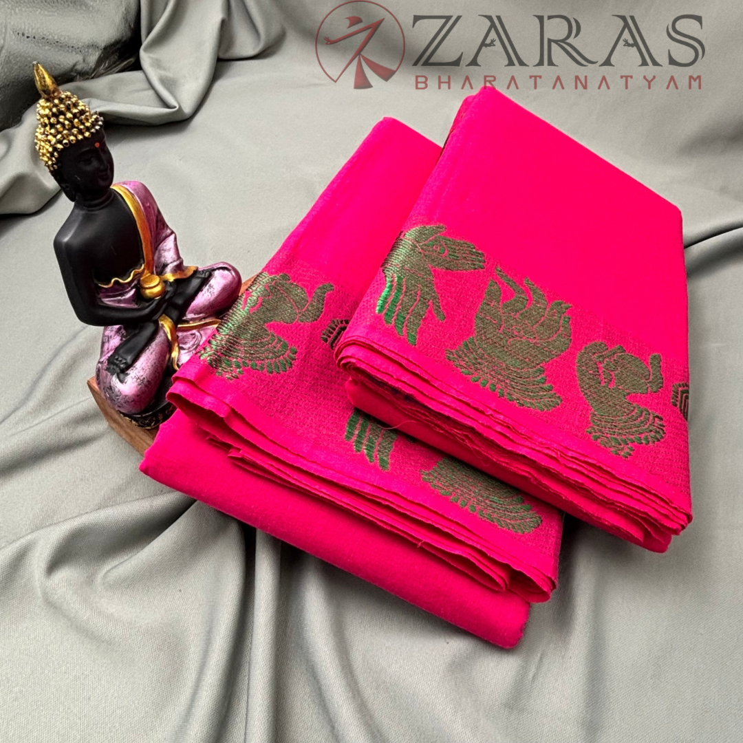 Bharatanatyam Dance Practice Saree - Pink with Green Mudhra Border image 2