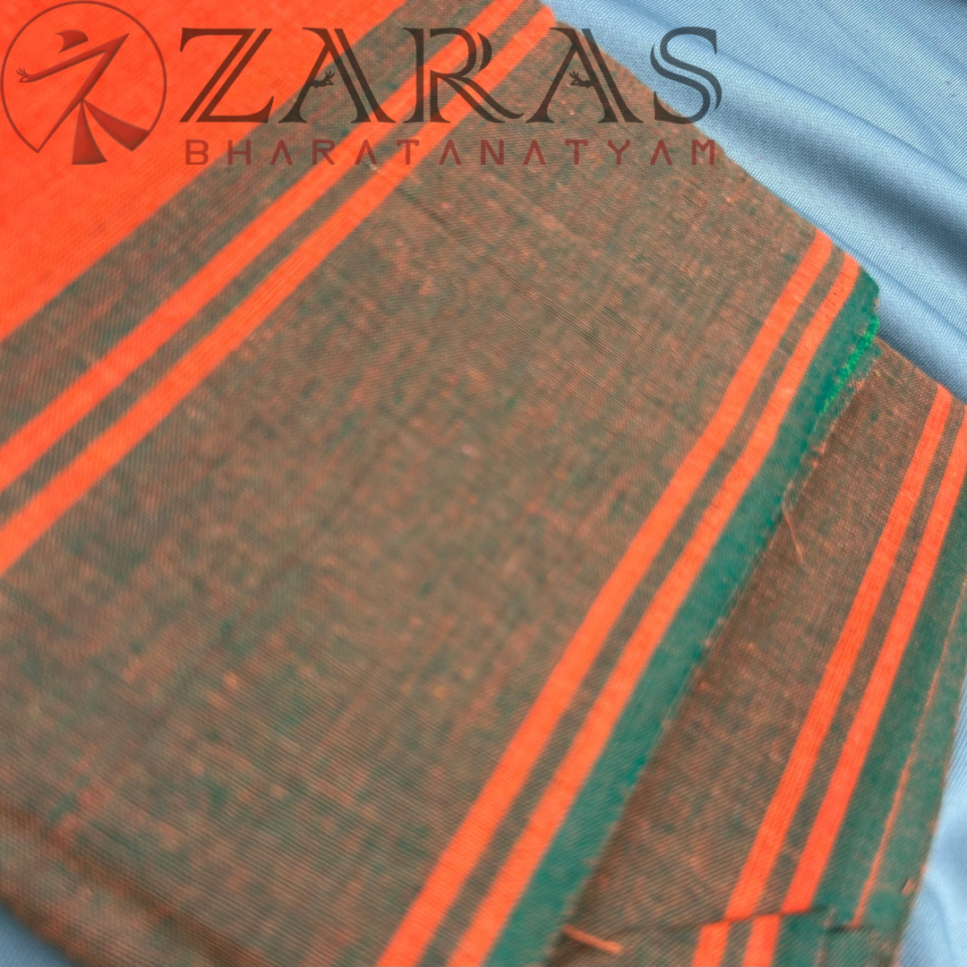 Bharatanatyam Dance Practice Saree - Orange Green Plain Border image 1