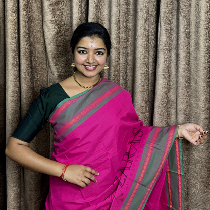 Bharatanatyam Dance Practice Saree - Pink with Green Double Coin Border image 0