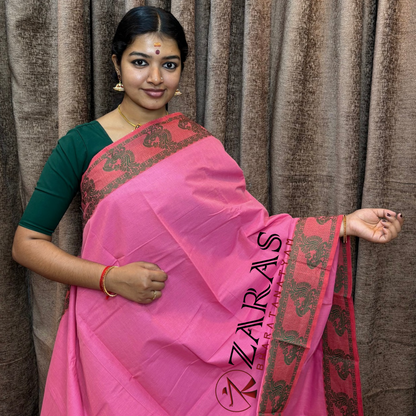 Bharatanatyam Dance Practice Saree - Baby Pink Green Peacock Border image 0