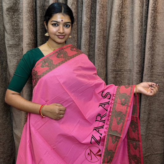 Bharatanatyam Dance Practice Saree - Baby Pink Green Peacock Border image 0