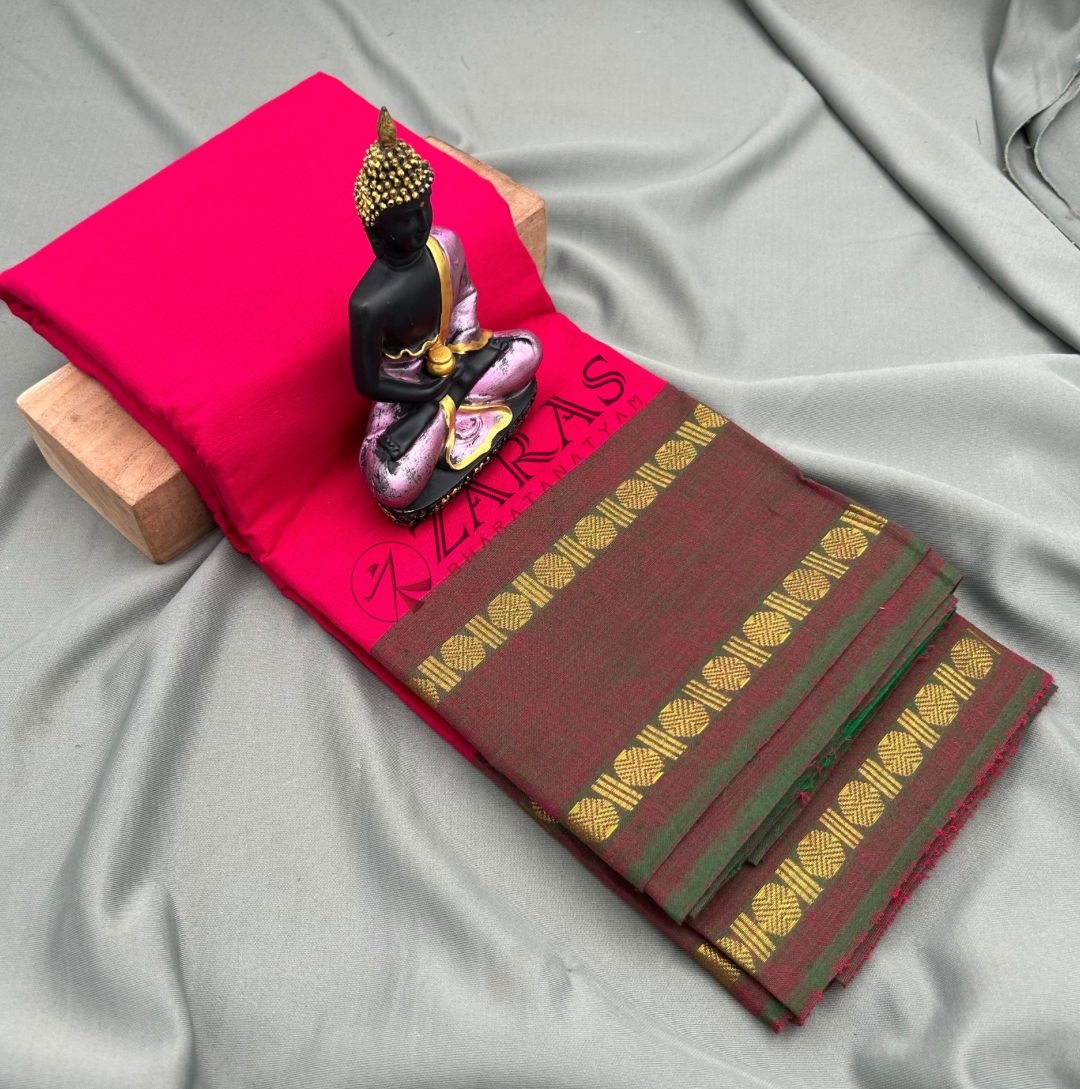 Bharatanatyam Dance Practice Saree - Pink with Green D Coin Border image 0