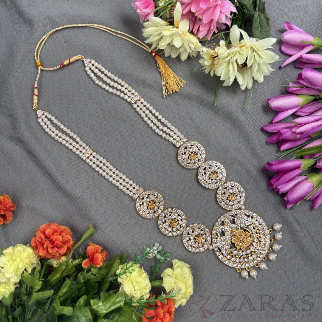 Bharatanatyam Dance Jewellery - Haaram Lakshmi Design White Stone image 0