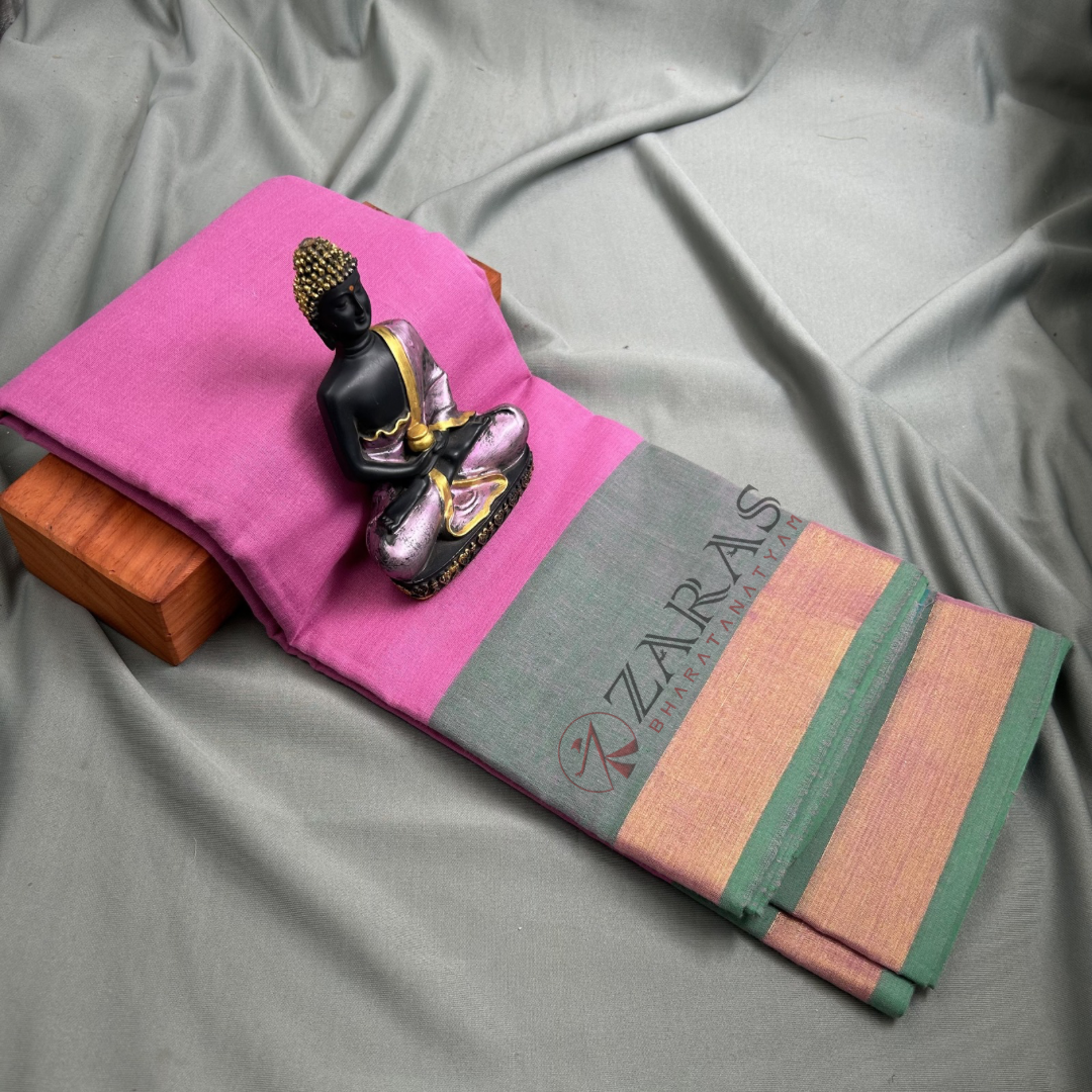 Bharatanatyam Dance Practice Saree - L Pink with Green Plain Border image 0