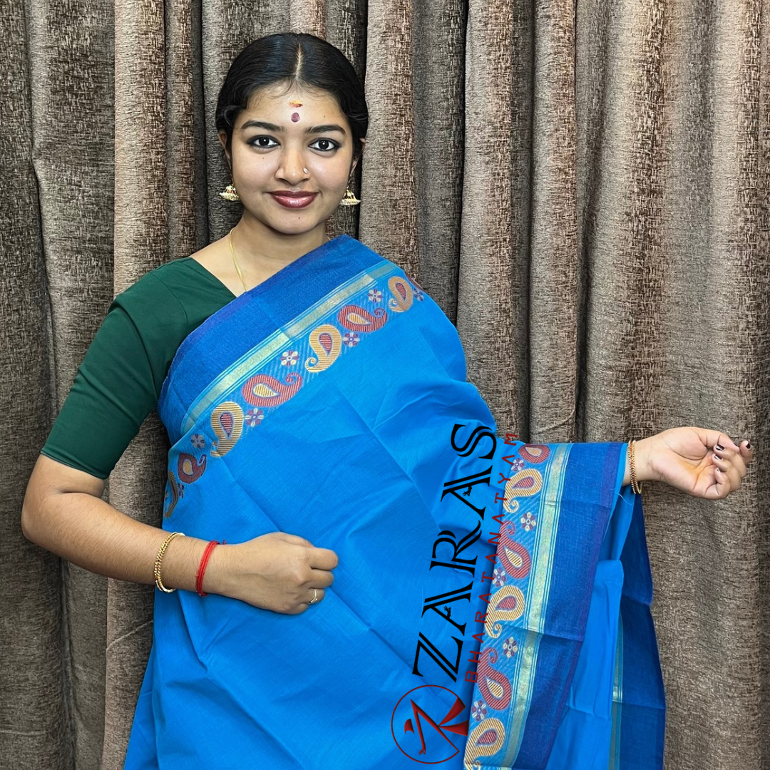 Bharatanatyam Dance Practice Saree - Blue D BL Manga Border image 0