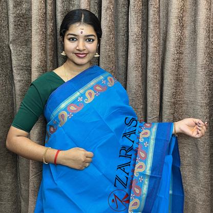 Bharatanatyam Dance Practice Saree - Blue D BL Manga Border image 0