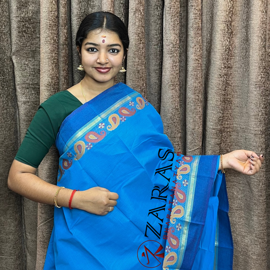 Bharatanatyam Dance Practice Saree - Blue D BL Manga Border image 0