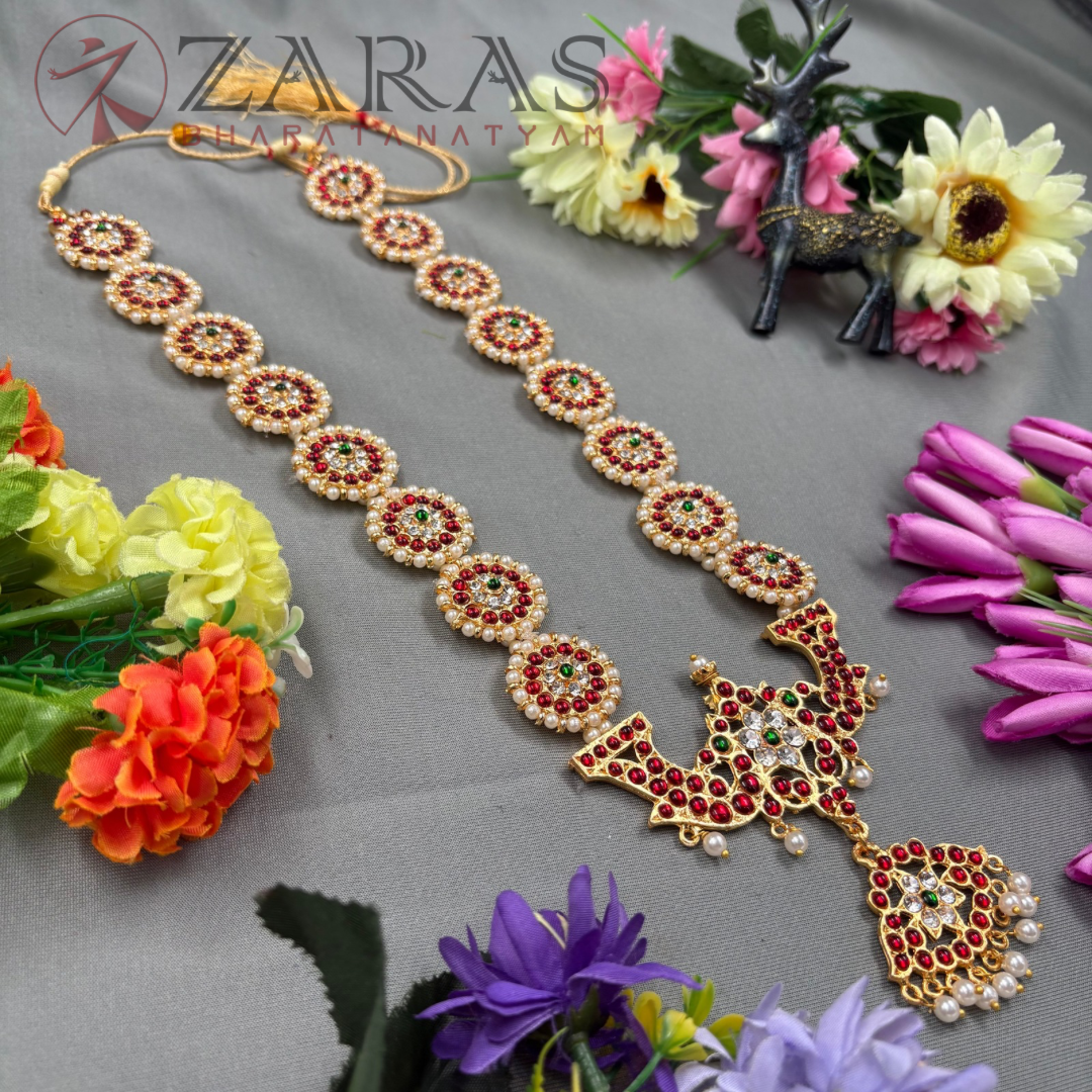 Bharatanatyam Dance Jewellery Haaram - Round Peacock RG Kemp CS Long Haaram image 2