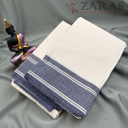 Bharatanatyam Dance Practice Saree - White with Blue Plain Border image 1