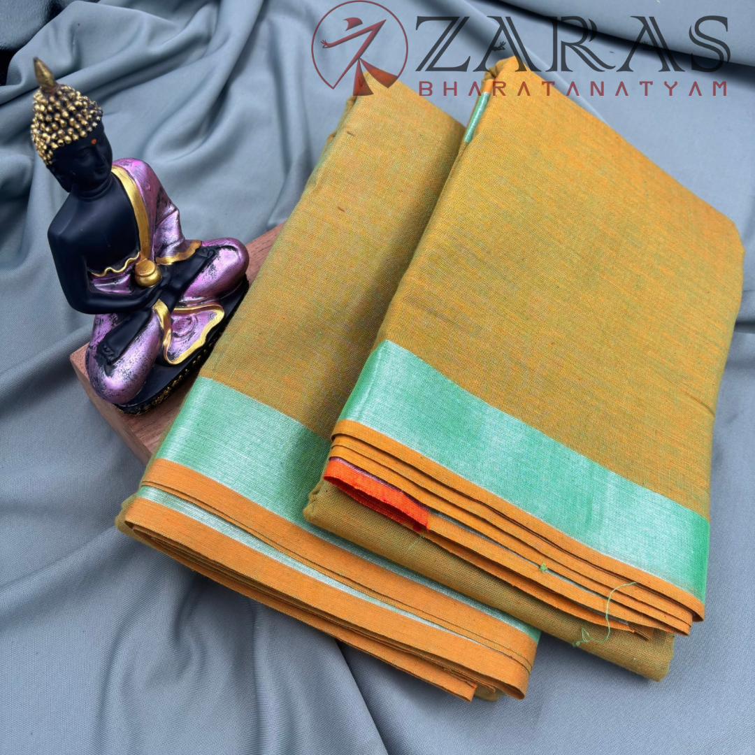 Dance Practice Saree - Mus Yellow with Green Plain Border image 1