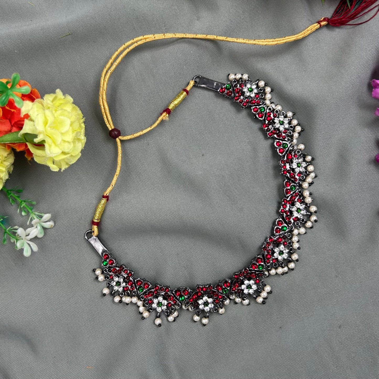 Bharatanatyam Dance Jewellery Black Necklace - Flower RG Kemp Beads image 2