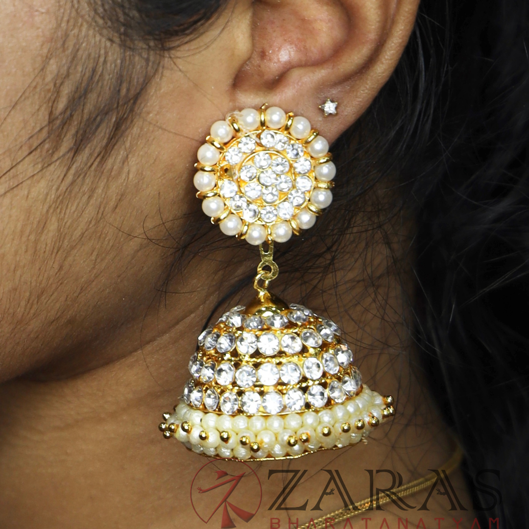 Bharatanatyam Dance Jewellery - Jimiki with Kammal 4L White Stone image 0