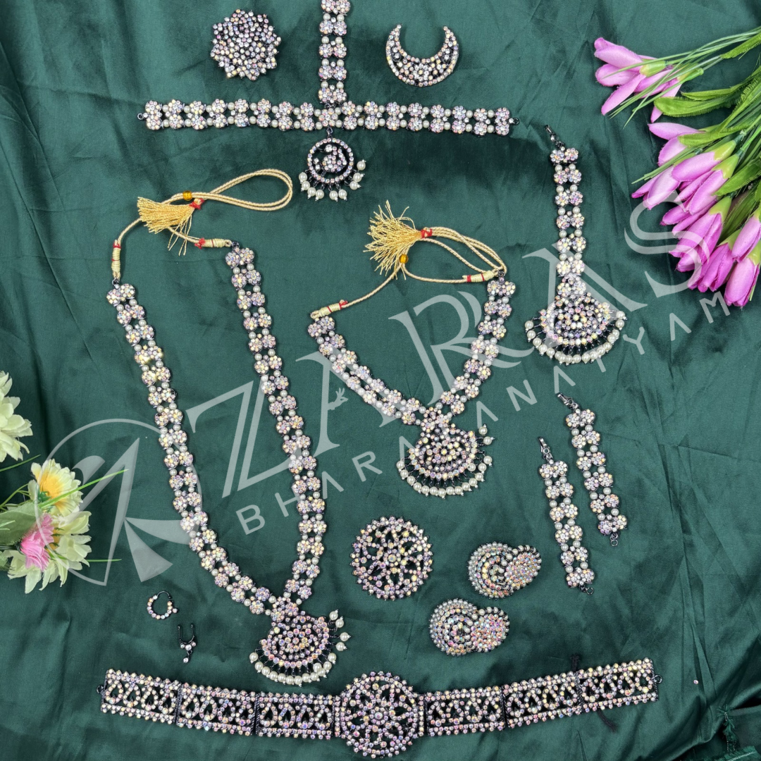 Bharatanatyam Dance Jewellery Full set - D Manga white Stone image 0